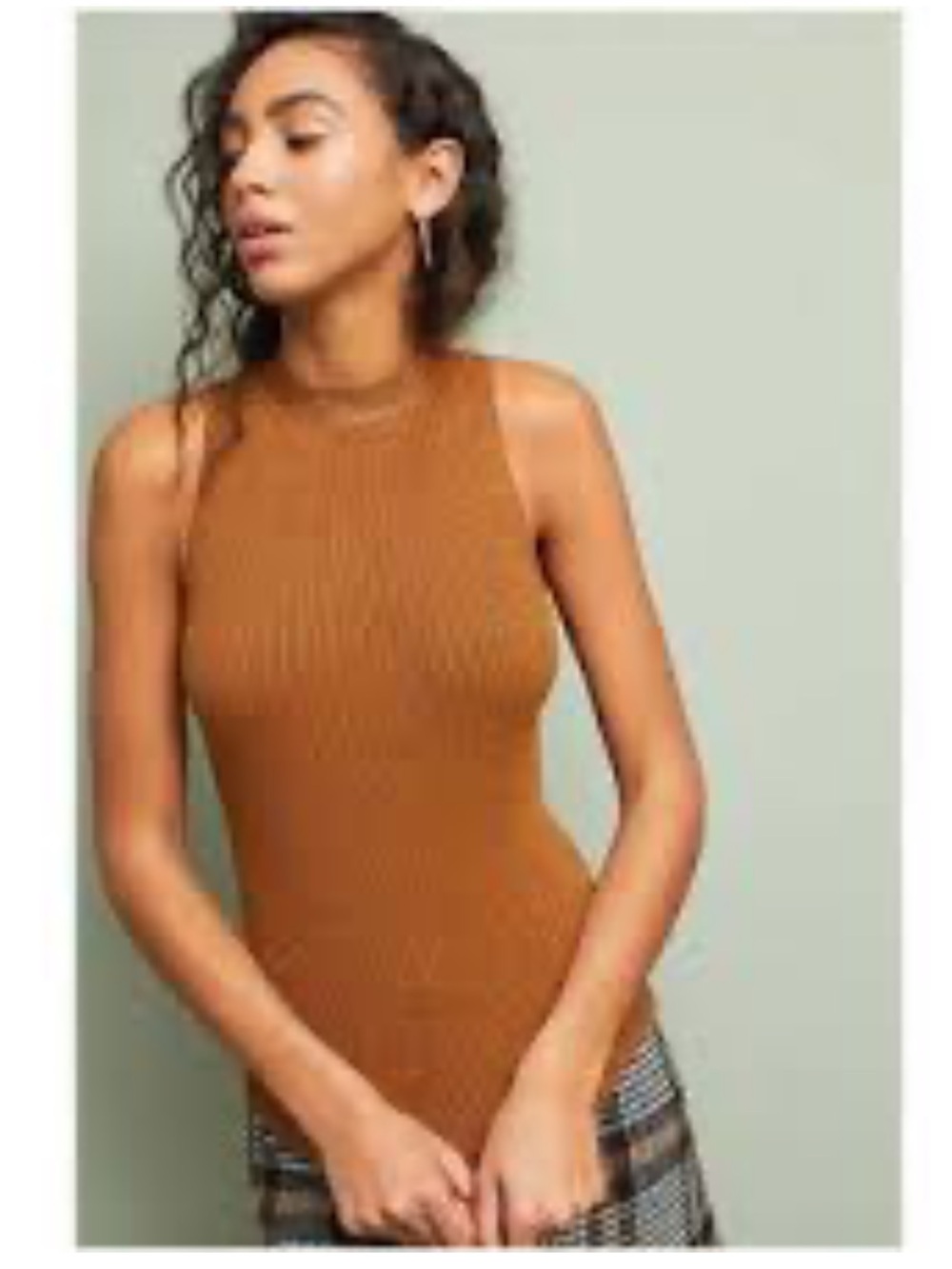 Anthropologie Ett Twa Knit Gold Bronze Top Back Neck Bow Tie Shimmer Fitted